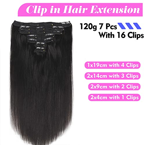 Clip in Hair Extensions Remy Human Hair for Black Women Silky Straight Clip in Hair Extensions 120grams 7pieces Natural Black #1B Color 16inch Real Human Hair Clip ins - Image 2