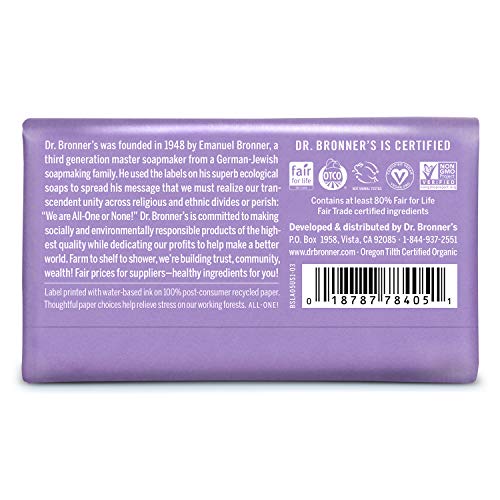 Dr. Bronner's Organic Lavender Bar Soap 5 oz Vegan Cruelty-Free Gentle Skin Care - Image 2
