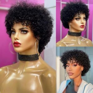 Afro Kinky Curly Human Hair Wigs for Black Women 100% Brazilian Virgin Hair Afro Wig Short Curly Human Hair Wigs Pixie Cut Wigs for Black Women Wear and Go Glueless Hair Wig