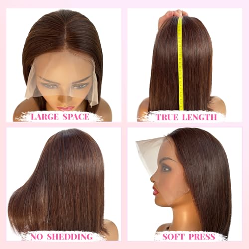 Bob Wig Human Hair 13x4 HD Lace Front Bob Wigs 10 Inch Chocolate Brown Short Bob Wigs Human Hair 180% Density Glueless Bob Wigs Human Hair Pre Plucked - Image 3