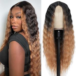30 Inch Curly Blonde Highlight Synthetic Wig with Side Part for Black Women