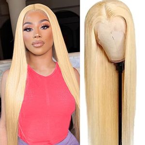 613 Lace Front Wigs Human Hair HD Transparent 13x4 Straight Lace Frontal Wig Blonde Lace Front Wigs Human Hair Pre Plucked with Baby Hair Natural Hair Line 150% Density(32inch)