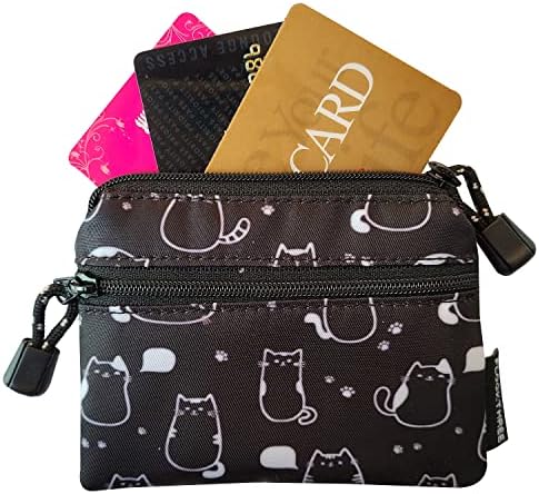 FLOCK THREE Small Coin Purse for Women with Zipper Mini Change Wallet Credit Card Holder Keychain Pouch Cute Ladies Key Card Cases Money Organizers for Boys Girls (Cute Cat) - Image 5