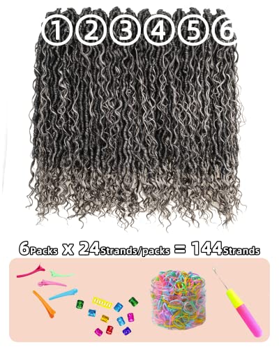 Goddess Faux Locs Crochet Hair for Black Women -14 Inch 6 Packs 144 Strands Ombre Black to Gray and Silver,Pre Looped Synthetic Hair Extensions(14"-6 Packs,T1B/Gray/Silver) - Image 5