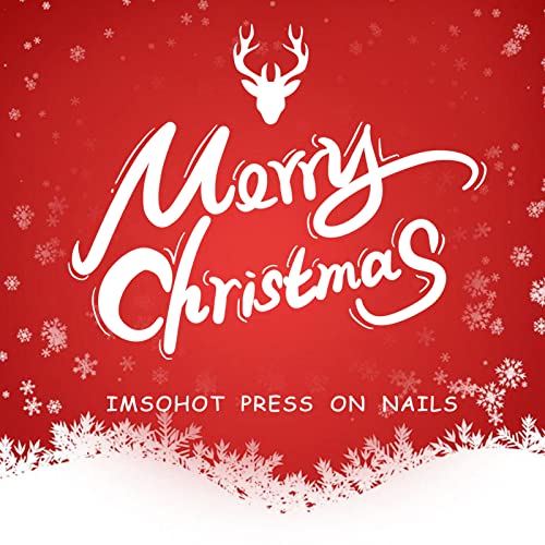 IMSOHOT Christmas Press on Nails Medium Almond Shape Fake Nails Dark Red Acrylic False Nails Glitter Gel Reusable Glossy Glue on Nails for Women and Girls 24Pcs - Image 7