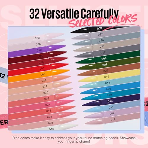Dip Powder Nail Kit Pink Blue Purple White Black Red 32 Multi-Colors Dipping Powder with Base Top Coat Activator Brush Saver Liquid Set, Classic All Seasons Tones French Nail Art Manicure Salon MEFA - Image 4