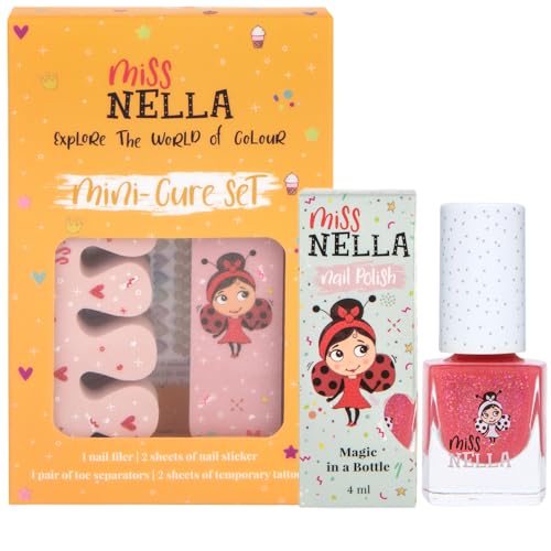 MISS NELLA NAIL KIT & NAIL POLISH- Accessories set for kids Nail Varnish- peel off nail polish, nail stickers, tattoos, nail filer & toe separators- all designed foe children hands & toes