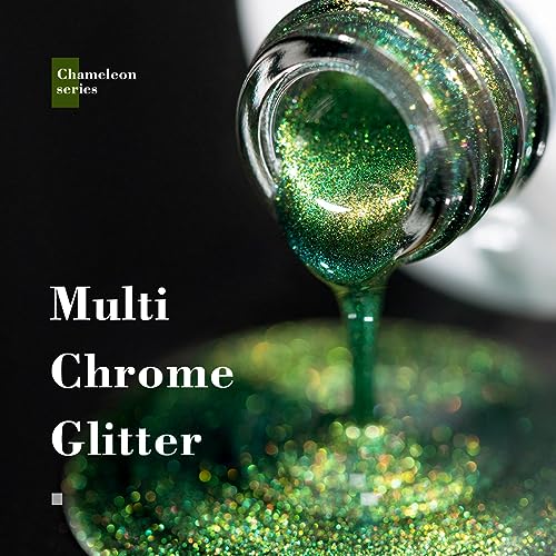 RARJSM Chameleon Glitter Gel Nail Polish Green to Blue Color Changing Pigments Gel Polish 15ML Multichrome Holographic Sparkle Shimmer Nail Gel Varnish Soak Off Curing Requires DIY at Home Salon - Image 5