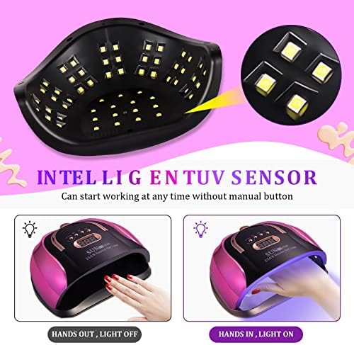 UV LED Nail Lamp, 256W UV LED Nail Dryer Light for Gel Nails Polish Manicure Professional Salon Curing Lamp with 4 Timer Setting Sensor/57pcs Dual Light Beads(Comes with 6 Free Gifts) - Image 3