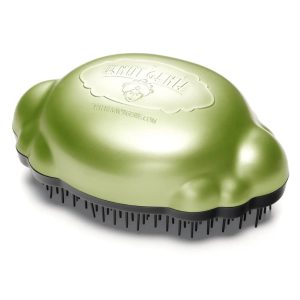 Knot Genie Teeny Detangling Hair Brush for Kids (Leaves of Green) | Perfect Detangling Brush for Curly Hair, Gently Separate Tangles, Leaves Hair Smooth and Shiny | The Pain Free Knot Detangler