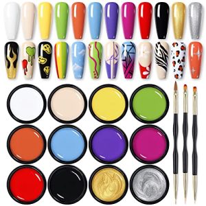 Born Pretty Painting Gel Polish Set Gel Paint Kit - Gel Nail Polish Kit 12Colors Soak Off Gel Polish Set with 3pcs Painting Drawing Nail Brush Pen for Nail Art Design & Nail Salon