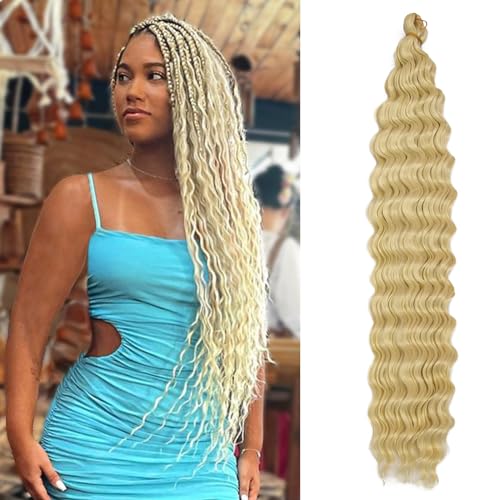 Curly Braiding Hair Ocean Wave Crochet Hair 22Inch Deep Curly Crochet Braids Wet and Wavy Braiding Hair Synthetic Crochet Hair for Black Women Human Hair ? (613#, 22 Inch (Pack of 6))
