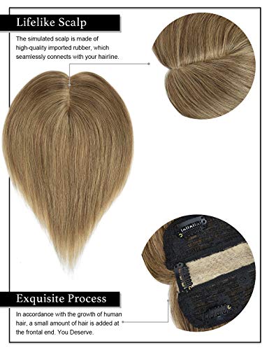 Rose Bud 14 Inch Light Brown Human Hair Clip-In Topper for Thinning Hair - Image 2