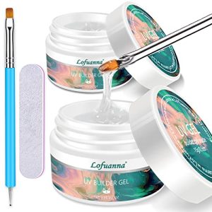 Builder Gel Lofuanna 2PCS LED/UV Clear Gel Builder For Nails Self-Leveling Formula Builder Gel with Nail Art Brush Nail File for Beginners Nail Strengthen Gel Nail Art Manicure Set for Strengthening Natural Nails and Sculpting Nail Extension at Home Professional Salon(2*15ml)