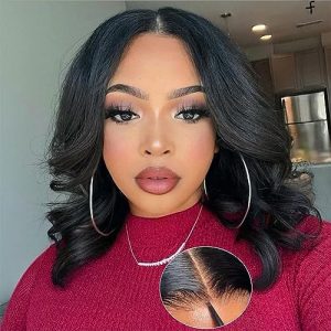 12 Inch Body Wave Glueless Bob Wig for Black Women, 5x5 Lace Closure, 180% Density