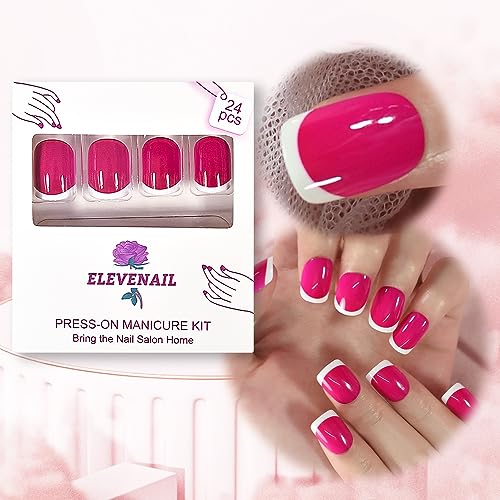 Short Rose Pink White French Squoval Press-On Nail Tips for Full Cover Daily Wear - Image 2