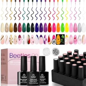 Beetles Jelly Gel Nail Polish Set 20 Colors Neutral Sheer Nude Pink Glitter White Color Soak Off UV Gel Kit with Nail Art Liner Gel Polish Holiday Set, 21 Colors Reflective Glitter Manicure Design