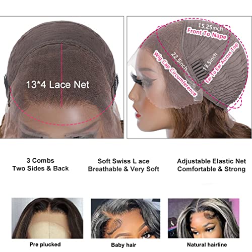 KLAIYI 20 Inch Chocolate Brown Blonde Ombre Body Wave Lace Front Wig - Image 4