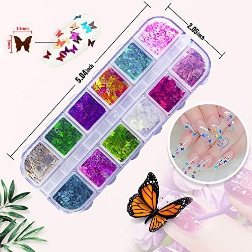 3D Holographic Butterfly Nail Glitter 24 Color/Set Butterfly Nail Glitter Sequins Laser Butterfly Nail Sequin Acrylic Paillettes for Nail Art Decoration & DIY Crafting - Image 2