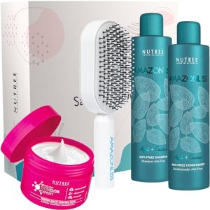 Amazonliss Home Care Anti Frizz Shampoo and Conditioner, Brazilian Bottox Expert 8.8 oz, Brush Set - Anti Frizz Action, Ultra Hydration, Detangle, Deep Conditioning, Nourishing (8.45 fl.oz Set)