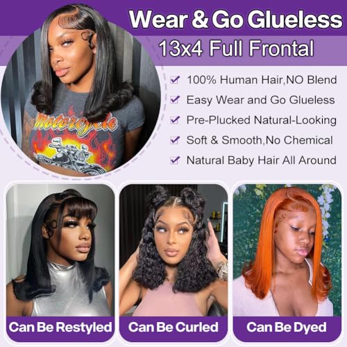 Bob Wig Human Hair 13x4 Frontal Lace Wig Short Straight HD Lace Front Bob Wigs for Black Women Human Hair Glueless Pre Plucked Hairline with Baby Hair 180% Density 16 Inch - Image 5