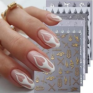 Gothic Flame 3D Self-Adhesive Nail Art Stickers, Pack of 6 Sheets, for Women and Girls