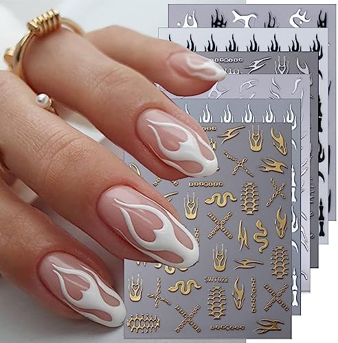 Gothic Flame 3D Self-Adhesive Nail Art Stickers, Pack of 6 Sheets, for Women and Girls