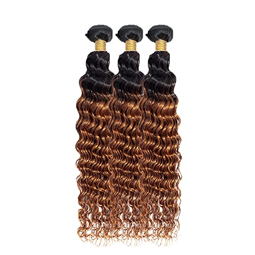 Ombre Loose Wave Bundles 1b/30 Human Hair 3 Bundles 8 10 12 Inch 2 Tone Black and Brown Deep Wave Bundle Human Hair Weave 8A Brazilian Virgin Ombre Deep Wave Bundle Human Hair Extensions - Image 4