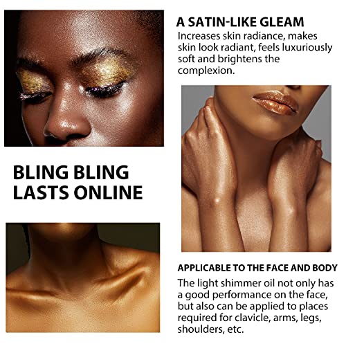 Shimmer Body Oil 4 Colors Summer Body Glitter Moisturizing Light Shimmer Glow Non-Sticky Summer Body Luminizer and Illuminator Smooth (2.8 Fl Oz (Pack of 1), Gold) - Image 5