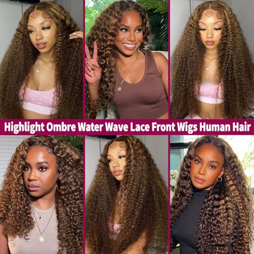28 Inch Honey Blonde Ombre Water Wave Lace Front Wig for Natural Look - Image 7