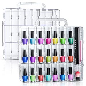 48-Bottle Nail Polish Organizer Case Set, 2 Portable Clear Holders with Dividers