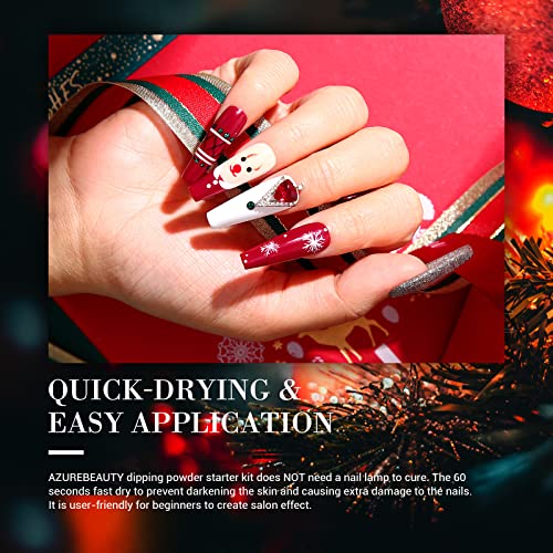 Dip Powder Set, AZUREBEAUTY 6 Colors Glitter Red Green Nail Dipping Powder French Nail Art Gel Manicure Salon DIY at Home Christmas Gifts - Image 9