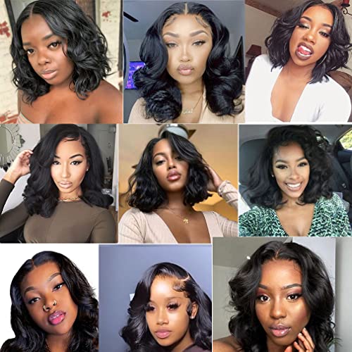 Short Bob Human Hair Wig - 4x4 Lace Front, Pre-Plucked, Body Wave, Ocean Wave - Natural Color (10 Inch) - Image 6