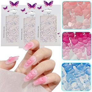 3D Heart Nail Art Charms 300 Pcs Mix 4/6/8 MM UV Light Color Change Resin Peach Heart Rhinestone Gems Crystal Jewelry Acrylic Nail Supplies for Women Craft DIY Nail Decoration Accessories