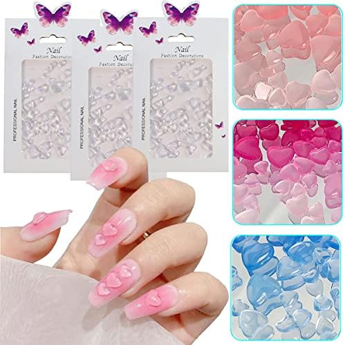 3D Heart Nail Art Charms 300 Pcs Mix 4/6/8 MM UV Light Color Change Resin Peach Heart Rhinestone Gems Crystal Jewelry Acrylic Nail Supplies for Women Craft DIY Nail Decoration Accessories