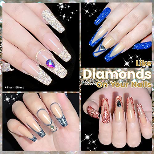 YTD Likomey Reflective Glitter Nail Gel Set,Falsh 6 Colors with Base and Top Coat Shimmer Black Silver Pink Blue Red Gold Diamond Sparkle UV Varnish,8 Pcs 7.5ml - Image 3