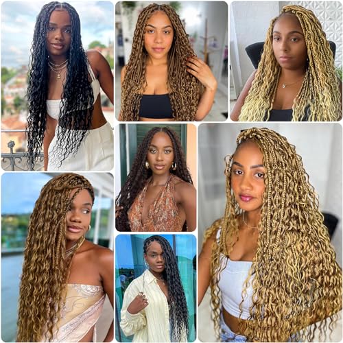 22Inch Ocean Wave 3Pack Crochet hair Extexsions Long Braids Deep wave Synthetic hair Curly Braiding hair for Black Women (22Inch (Pack of 3), Black) - Image 6