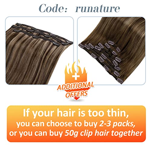 RUNATURE 20 Inch 120g Medium Brown Balayage Clip-in Human Hair Extensions 7Pcs - Image 5