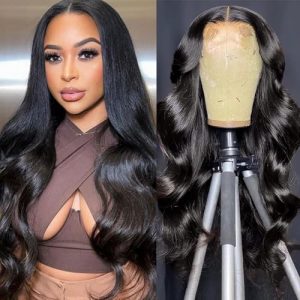 13X6 Body Wave Lace Front Wigs Human Hair T Part Glueless Wigs Human Hair Wigs Pre Plucked Per Cut 150% Density Natural Black Wig 24Inch Body Wave Lace Front Wigs Human Hair Wigs For Black Women