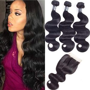 Amella Hair 8A Brazilian Body Wave Weave Extensions with 4x4 Lace Closure 315g Total