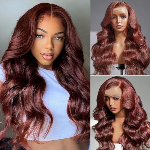 Reddish Brown 24 Inch 200% Density Human Hair Body Wave Lace Front Wig with Baby Hair - Image 8