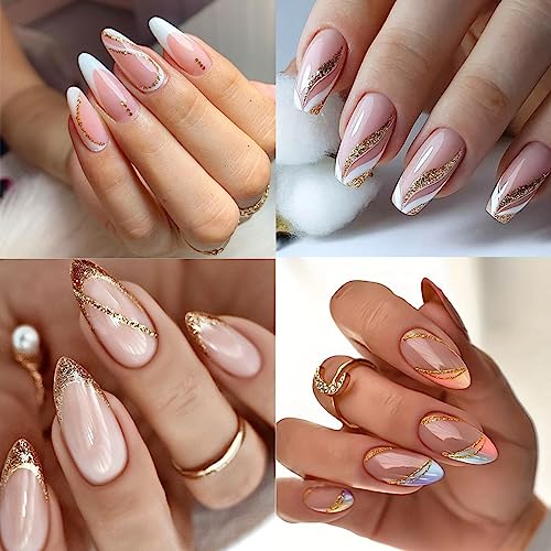 5 Sheets Glitter Lines Nail Stickers Metallic Curve Lines Nail Decals Simple French Nail Art Supplies 3D Self-Adhesive Holographic Wave Lines Nail Art Design Accessories for Women Girls DIY Manicure - Image 7
