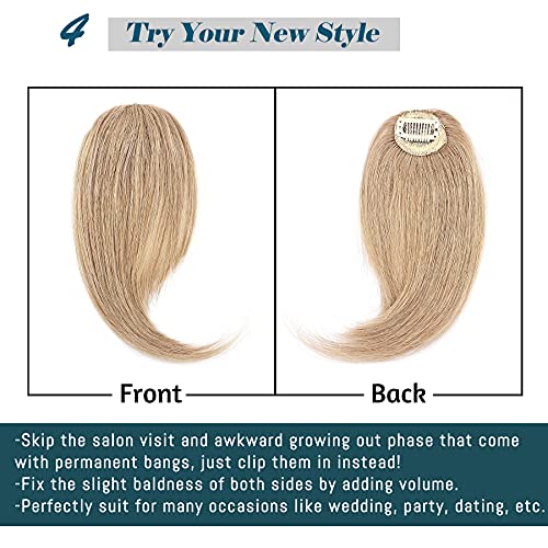 S-noilite Clip in Side Bangs 100% Real Human Hair 2PCS Clip on Hair Bangs Long Side Swept Fringe Hairpieces French Bangs Extension 32g For Women Adding Hair Volume #27 Dark Blonde - Image 6