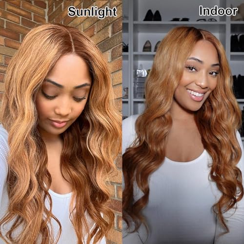 Domiso Brown Blonde Mixed Wear and Go Glueless Wig Pre Plucked Pre Cut Lace Human Hair Wigs Ombre Blonde Lace Front Wig Lace Pre Cut Transparent Lace Glueless Wigs For Beginners 24 Inch - Image 5