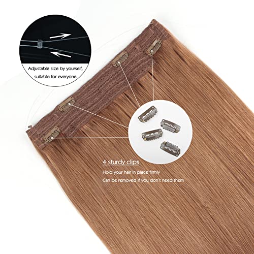 Sassina 14 Inch Transparent Wire Hair Extensions Human Hair with Invisible Miracle Wire Auburn Color #30 90 Gram, 100 Remy Human Hair - Image 3