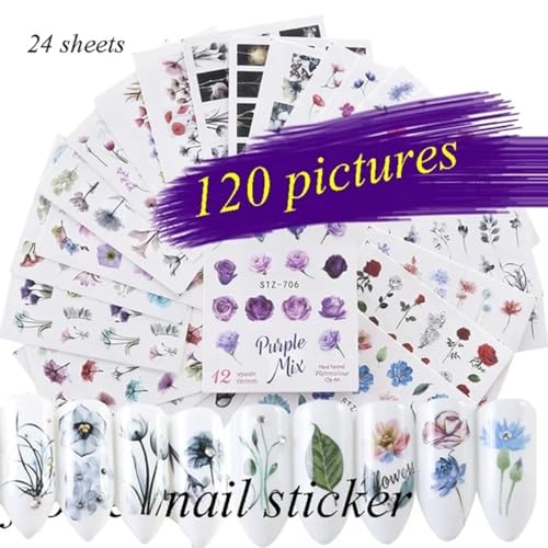 24 Sheets Spring Flower Nail Art Stickers Water Transfer Decals for Acrylic Nails - Image 7