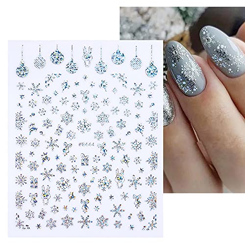 Snowflake Nail Art Stickers Winter Embossed Nail Decoration French Laser Colors Snowflakes Gold Red Acrylic Nail Design Nail Supplies Manicure Decals for Women DIY Christmas Valentines Day 8 Sheets - Image 4