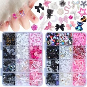 Resin Flower Butterfly Rhinestone 3D Nail Art Charm Kit Mixed Styles 30g Capacity