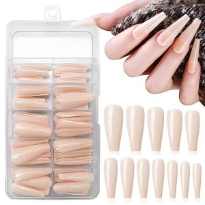 120pc Coffin Press on Nails Medium Length Colored Long Ballerina Nude Fake Nails Full Cover Acrylic Tips False Artificial Fingernails Presson Nails for Women Girls