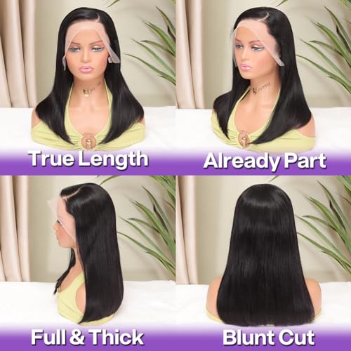 Bob Wig Human Hair 13x4 Frontal Lace Wig Short Straight HD Lace Front Bob Wigs for Black Women Human Hair Glueless Pre Plucked Hairline with Baby Hair 180% Density 16 Inch - Image 3